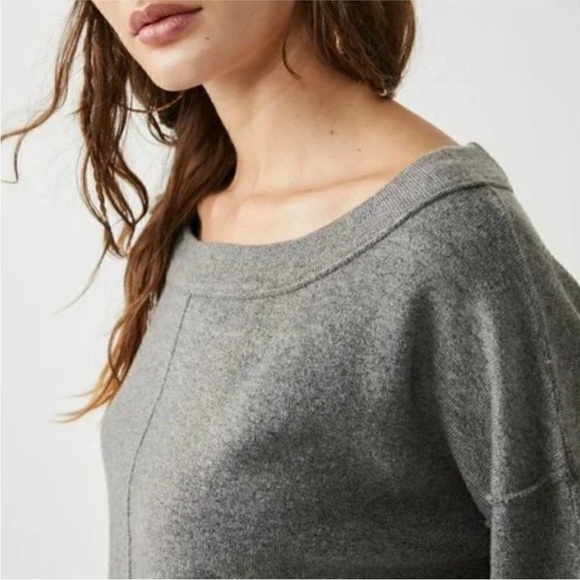 Free People grey Jamie sweater scoop neck cropped balloon sleeve oversized XS - Picture 2 of 10